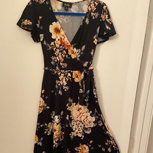Soft Floral Faux Wrap Dress